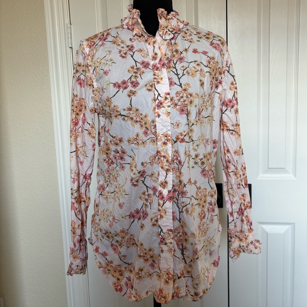 J. Crew Floral Button Down Shirt with Ruffle Details